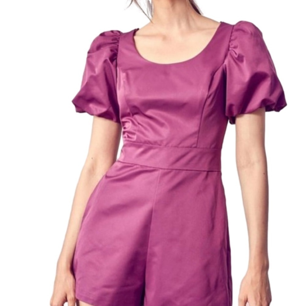 Do+be Plum Purple Color Puff Sleeve Shorts Romper NWT
